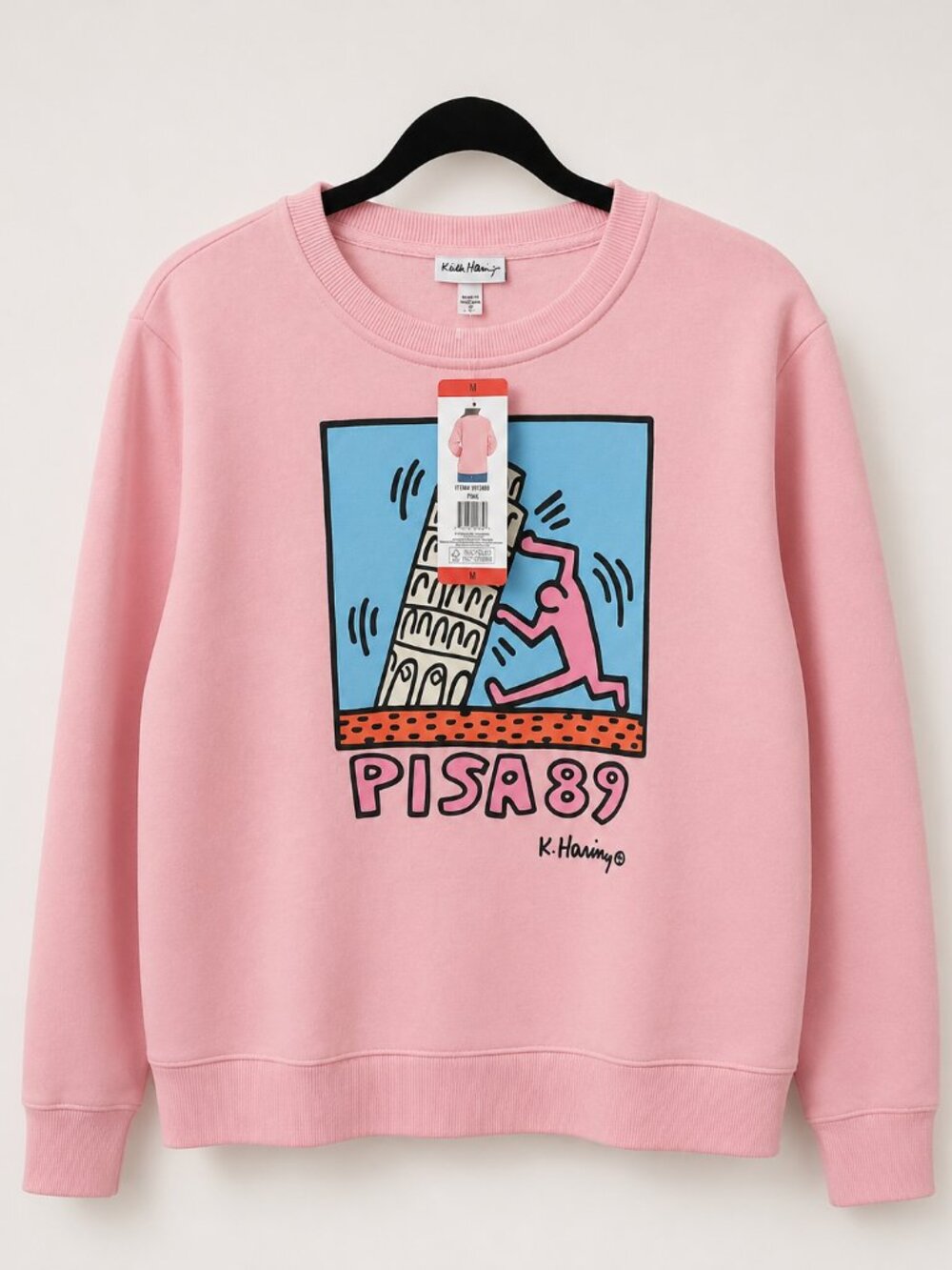 Keith Haring Women’s Pink Pisa 89 Graphic Crewneck Sweatshirt Size M NWT